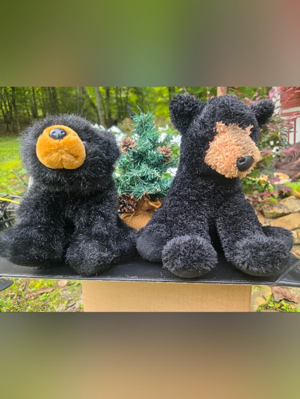 Two Medium Mountain Cabin Decor Black Plush Bears. One Approx 10", 2nd 8"